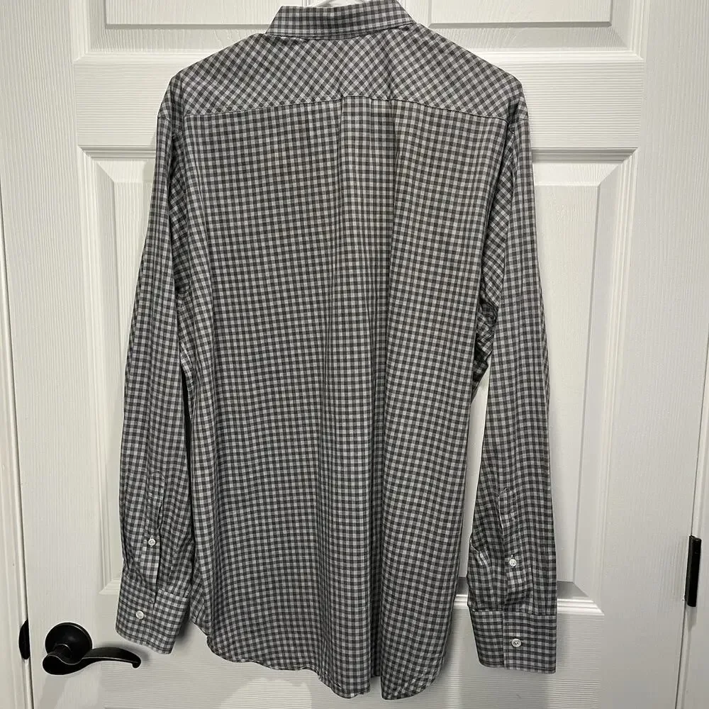 Billy Reid Shirt Men XL Gingham Check Full Cut Button Down Long Sleeve Gray/Whit